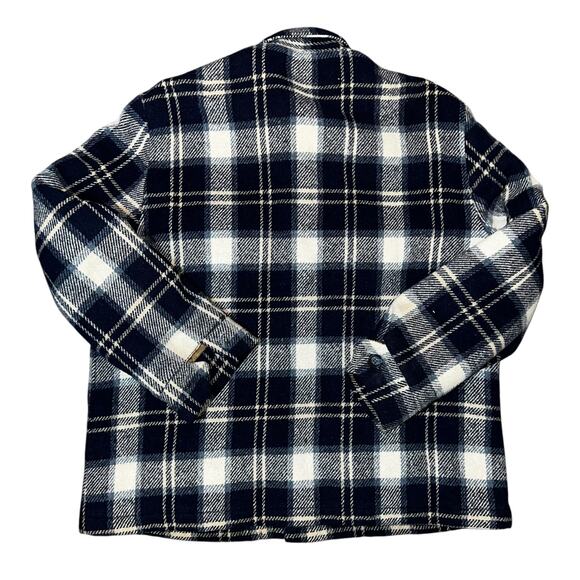 VINTAGE QUALITY SEARS Plaid FLEECE LINED Shirt shacket Jacket blue  men sz Large - Picture 3 of 8
